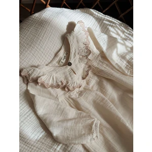 Organik Etnik Nakışlı Müslin Elbise 1-8 Yaş Naturel