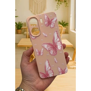 Vip Case Xiaomi Poco X7 Pro Pembe Kelebek Desenli Silikon Darbe Emici Klasik Korumalı Rubber Kılıf