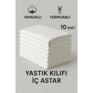 Pamuklu Fermuarlı İç Yastık Kılıfı 10'lu Beyaz Renkli İç Astar Yastık İç Kılıfı 50x70 Şilte