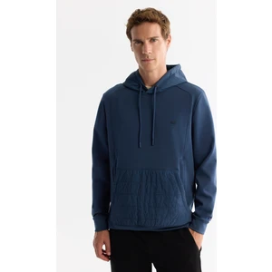 Erkek İndigo Kapüşonlu Baskılı Elastan Regular Fit Sweatshirt A42Y1262