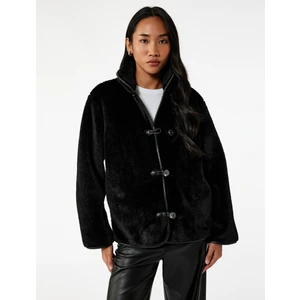 Uzun Kollu Düğmeli Kruvaze Peluş Ceket