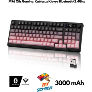 M96 Ofis Klavye Bluetooth/2.4g Kablosuz Oyuncu  Klavye Işıklı USB Type-C Kablolu Şarjlı