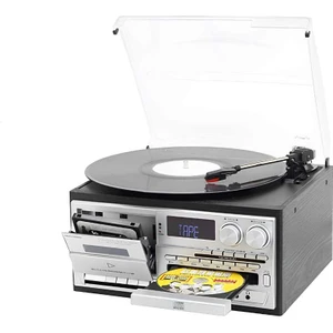 KN-110 Bluetooth Kumandalı Cdli Kaset USB Radyo 33-45-78 Plaklar Çalar Pikap