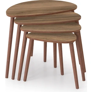 Nora 4lü Dörtlü Mdf Ahşap Zigon Sehpa  Ceviz