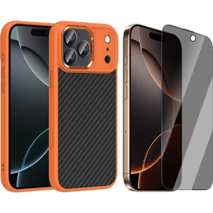 iPhone 17 Pro Max Kılıf M-Safe Şarj Özellikli Karbon Fiber Görünümlü Zore Truva Silikon Kapak + Hayalet Ekran Koruyucu