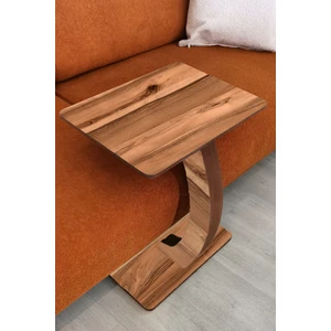 C Sehpa Koltuk Sehpası Yan Sehpa Tekerlekli Yan Sehpa Dikdörtgen Servis Sehpası Ceviz