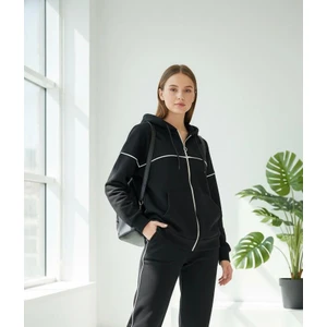 3iplik Şardonlu Eşofmantakım_fermuarlı Kapüşonlu Günlük Takım