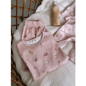 Desenli Mevsimlik Pijama Takım 1-7 Yaş Pudra Pembe