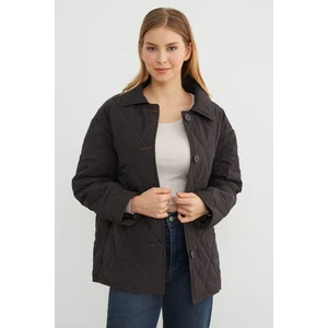 Baklava Desen Kapitone  Oversize Düğmeli Mont