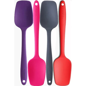 Silikon Kaşık Seti 4lü Büyük Boy Yanmaz Yapışmaz Çizmez  Mor-Fuşya-Gri-Kırmızı 27cm
