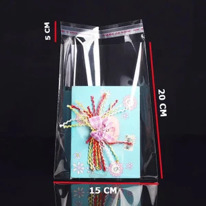 HG Tedarik 200 Adet 15X25 cm Bantlı Yapışkanlı Şeffaf Opp Jelatin Poşet ( 15X20+5)