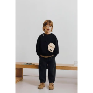 Erkek Çocuk Pamuklu Siyah Çantalı Sweatshirt ve Geniş Paça Pantolon Takım – Günlük Rahat Stil