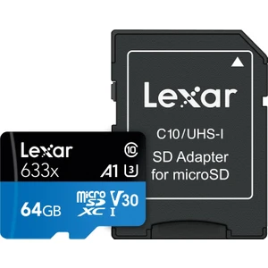 633X 64GB 100MB-45MB/s microSDXC UHS-1 Class 10 A1 V30 U3 Hafıza Kartı + Adaptör (LSDMI64GBB633A)