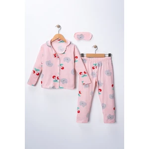 Kız Çocuk Kiraz Desenli Pijama Takımı - Uyku Bandı Hediyeli