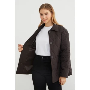 Su Yolu Desenli Oversize Düğmeli Mont