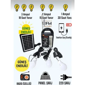 Aradığın Var Radyolu 3 Ampul Güneş Enerjili Aydınlatma Cihazı