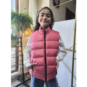 Şimo Butikkız-Erkek Çocuk Şişme Yelek Astarlı Fermuarlı Cepli Su Tutmaz Rüzgar Kesici Isı Yalıtımlı Pembe