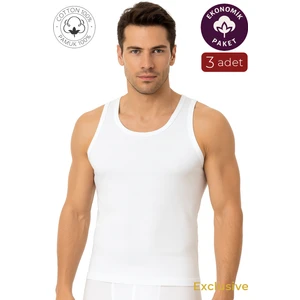 3'lü Paket Pamuklu Ribana Kalın Askılı Erkek Atlet | Beyaz K0113