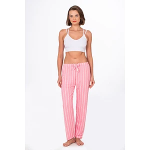 Kadın Süet Pembe Çizgili Pijama Tek Alt