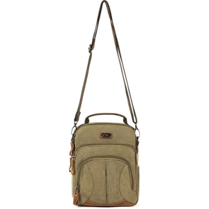 Necati Çanta Kanvas Kumaş Çok Gözlü Omuz Askılı Postacı El ve Omuz Çantası Haki