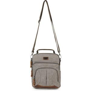 Necati Çanta Kanvas Kumaş Çok Gözlü Omuz Askılı Postacı El ve Omuz Çantası Gri