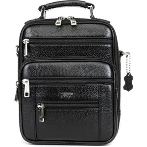 Necati Çanta %100 Deri Siyah Çelik Kasalı El ve Omuz Çanta Büyük Boy