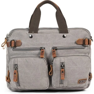 Necati Çanta Kanvas Kumaş , Çok Fonksiyon, Tek Şıklık 15,6 Inç Laptop Bölmeli Hem El Hem Omuz Hem Sırt Çantası Siyah Gri