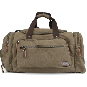 Necati Çanta Çift Körüklü Ayakkabı Bölmeli Kavas Kumaş Spor Ve Seyahat Valizi Koyu Haki