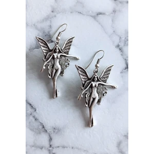 Fildişi Aksesuar Antik Gümüş Kaplama Kanatlı Kadın Şekilli El Yapımı Çift Adet Kadın Küpe