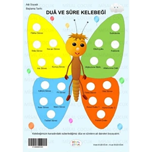 Misal Çocuk Dua Kelebeği (Ezber ve Namaz Takip Kartı)