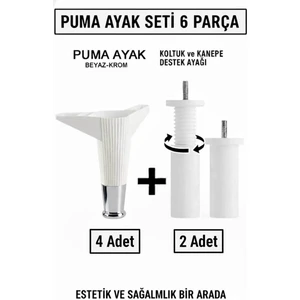 İmt Aksesuar Puma 15 cm Beyaz-Krom 6'lı Set Mobilya Kanepe Tv Ünitesi Dolap Konsol ve Destek Ayağı