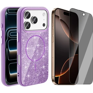 iPhone 17 Pro Kılıf M-Safe Şarj Özellikli Parlayan Simli Zore Okso Kapak + Hayalet Ekran Koruyucu