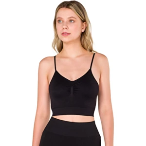 Büzgülü Örme Dikişsiz Siyah Crop Büstiyer