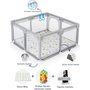Original Playard Plus Güvenli Bebek ve Çocuk Oyun Alanı Oyun Parkı 120X120 Oyun Matı ve Topları