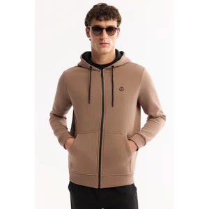 Avva Erkek Açık Kahverengi Kapüşonlu 3 İplik Şardonlu Fermuarlı Regular Fit Sweatshirt E001019