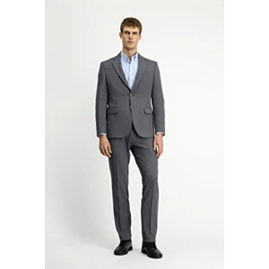 Slim Fit Dar Kesim Klasik Takım Elbise Erkek Ceket Yaka Düz Desenli Polyester Astarlı