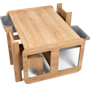 Bees Store 2 Kişilik Çekmeceli Oyun, Aktivite, Etkinlik Masası, Ceviz-Gri, 18MM Mdf