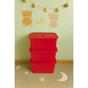 3 Adet Kırmızı Kapaklı Derin Oyuncak ve Eşya Saklama Kutusu Polipropilen Plastik 3'lü Sepet Seti