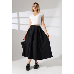 Pileli Duble Kumaş Uzun Etek