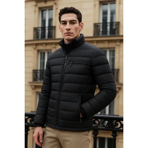 Erkek Trend Basic Dik Yaka Kışlık Siyah Şişme Mont