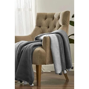 Battaniye  Ponponlu Pamuk Diz 130*170 Gri