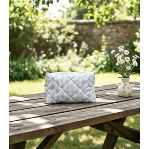 Mufin Collection Elyaf Dolgulu, Şık  Kareli Makyaj Çantası Büyük Boy 23X10