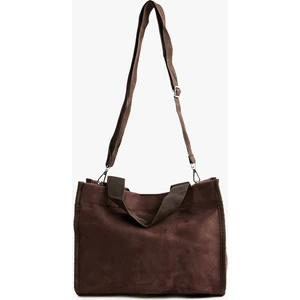 Etiket Detaylı Saplı Askılı Suni Süet Tote Çanta