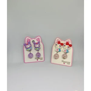 Hello Kitty Kuromi Sanrio Karakterli Karışık Renk ve Model Bijuteri Renkli Boncuklu Arkası Sıkıştırmalı Çocuk Küpe Seti (2ÇİFT)