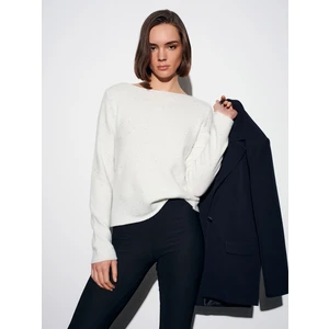 10836 Yün Karışımlı Parıltılı Kayık Yaka Kazak-Ekru