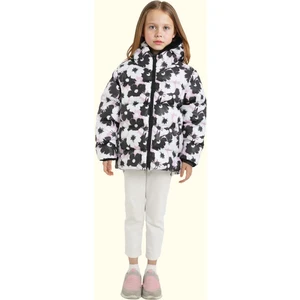 Kız Çocuk Pusula Desen Polar Su ve Rüzgar Geçirmez Kapüşonlu Şişme Kışlık Mont