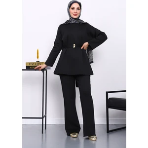 İmaj Butik Siyah Kemerli Tunik Pantolonlu Scuba Takım