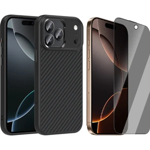 iPhone 17 Pro Max Kılıf M-Safe Şarj Özellikli Karbon Fiber Görünümlü Zore Truva Silikon Kapak + Hayalet Ekran Koruyucu