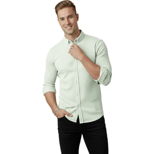 DeepSEA Erkek Mint Yeşili Likralı Kumaşı Fitilli Slim Fit Uzun Kollu Gömlek 2500805