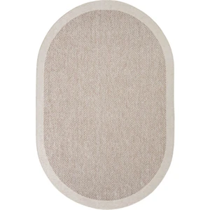 Sisal Halı Pratico Bej Oval Mutfak Halısı Dijital Baskı Hasır Görünüm Silinebilir Kaymaz Taban Yıkanabilir Halı